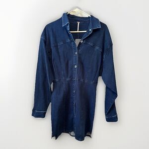 Free People Amber Stretch Denim Mini Dress Sz 10 NWT